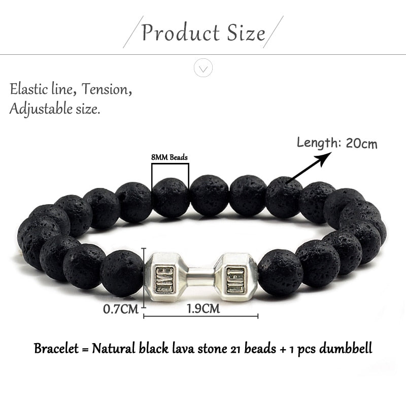 Natural Black Volcanic Lava Stone Dumbbell Bracelet