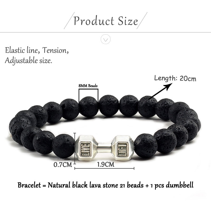 Natural Black Volcanic Lava Stone Dumbbell Bracelet