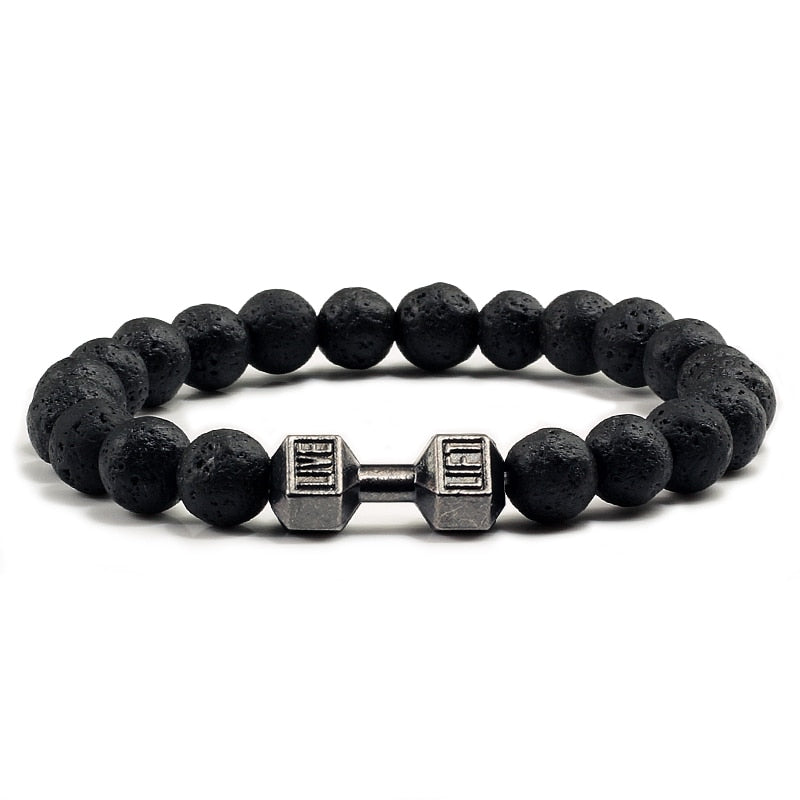 Natural Black Volcanic Lava Stone Dumbbell Bracelet