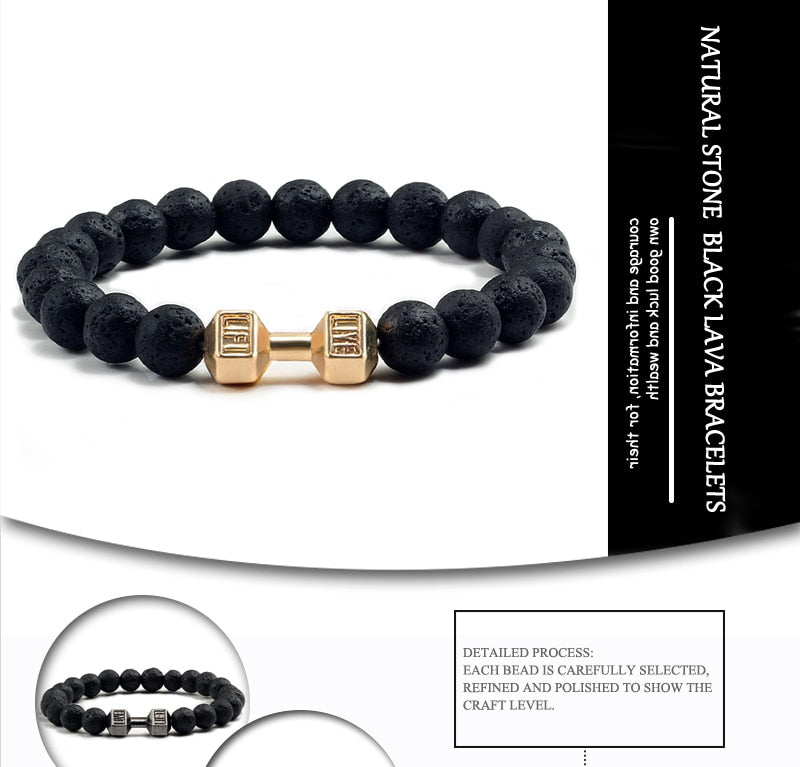 Natural Black Volcanic Lava Stone Dumbbell Bracelet