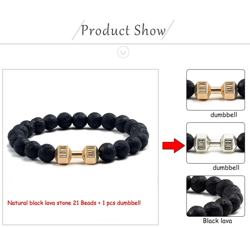 Natural Black Volcanic Lava Stone Dumbbell Bracelet