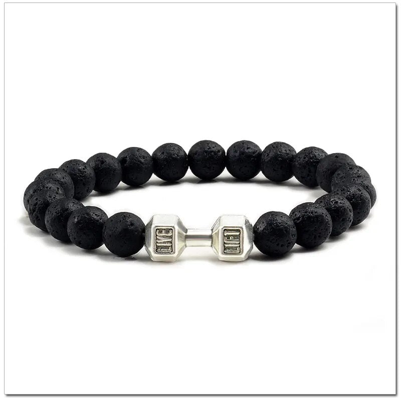 Natural Black Volcanic Lava Stone Dumbbell Bracelet