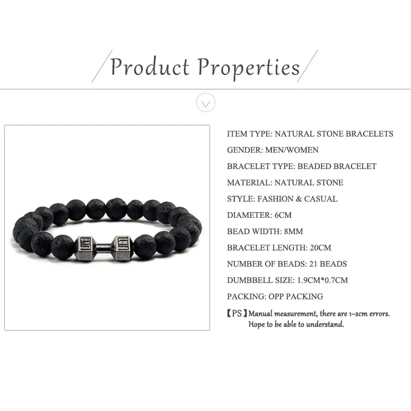 Natural Black Volcanic Lava Stone Dumbbell Bracelet