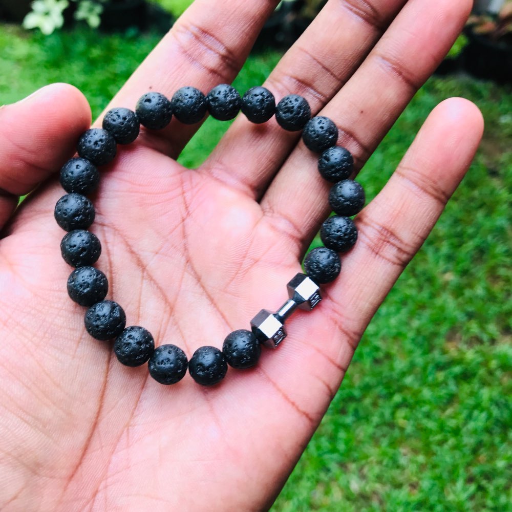 Natural Black Volcanic Lava Stone Dumbbell Bracelet