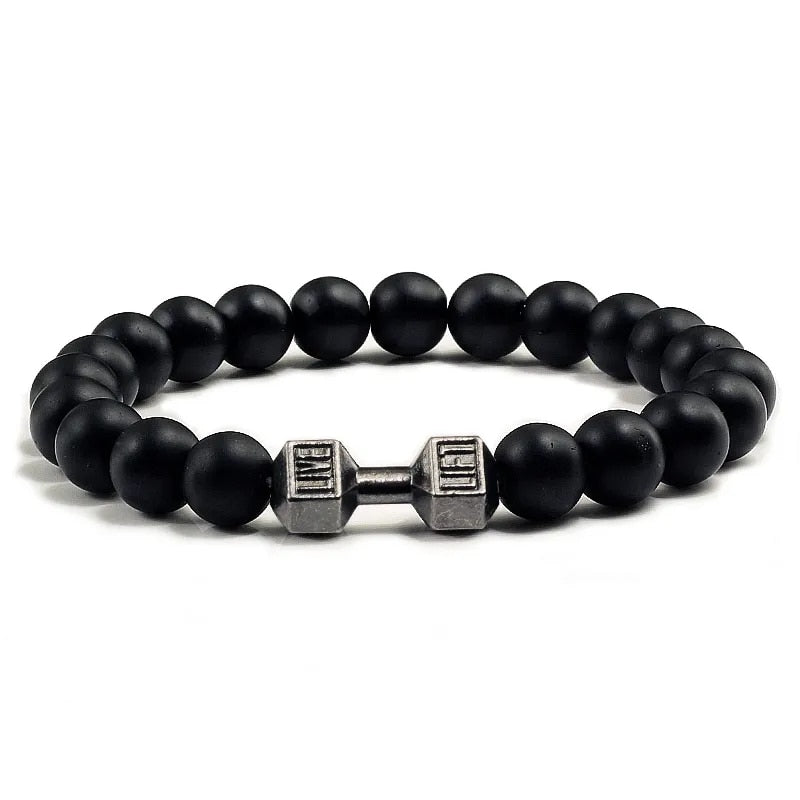 Natural Black Volcanic Lava Stone Dumbbell Bracelet